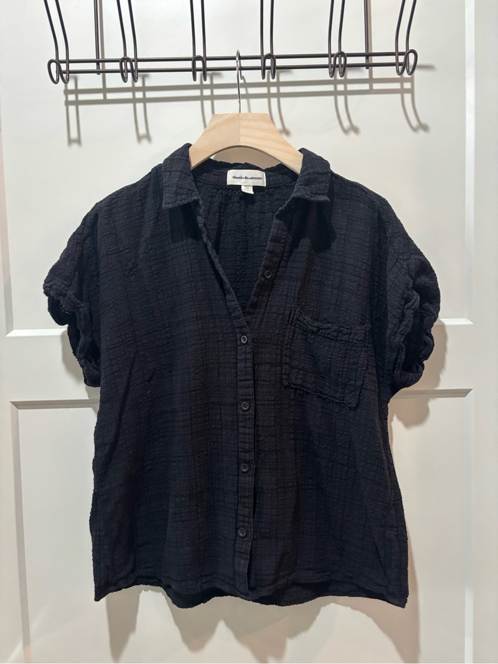 cloth & stone Black Crinkle Button Shirt